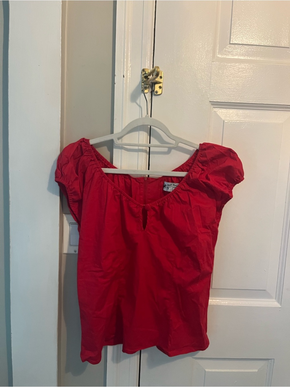 Hell Bunny Red Puff-Sleeve Square Neck Blouse
